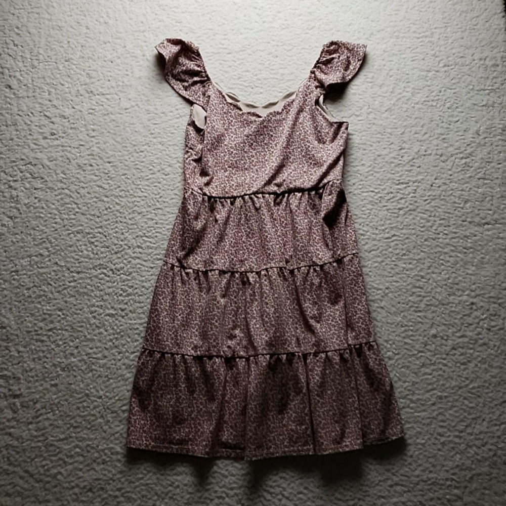 Monteau Dress Juniors L Pink Floral Sleeveless Scoop Neck Ruffle Sundress Tiered